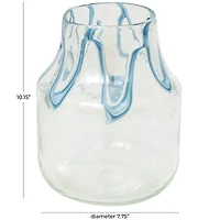 10" Cream with Wavy Blue Design Abstract Glass Vase