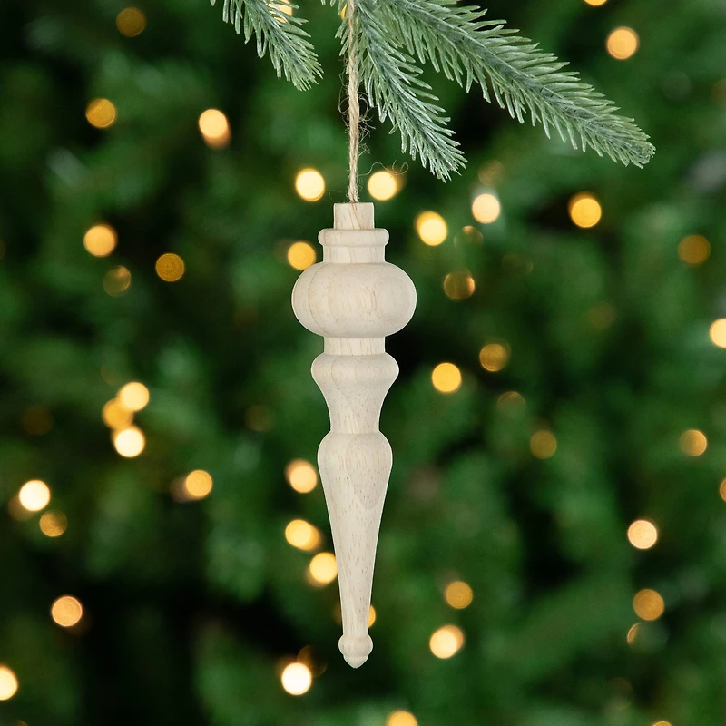 Set of 2 Natural Wood Finial Christmas Tree Ornaments 6.5"