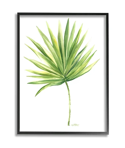 Stupell Industries Tropical Green Palm Fan Minimal on White in Frame Wall Art