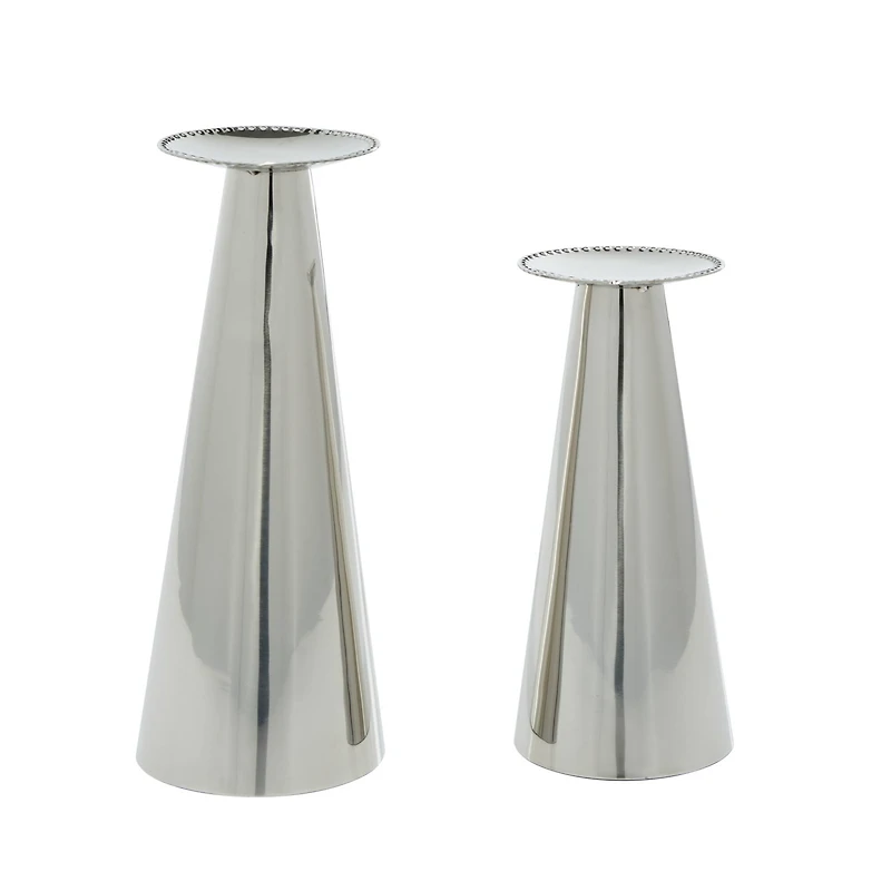 Silver Stainless Steel Glam Cone Candle Holder Set