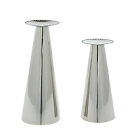 Silver Stainless Steel Glam Cone Candle Holder Set
