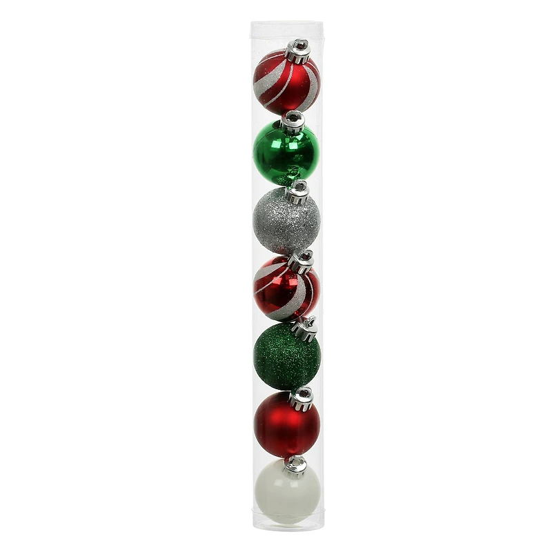 7 Pack 1.5" Red, Green, White & Silver Swirl Shatterproof Ball Ornaments by Ashland®