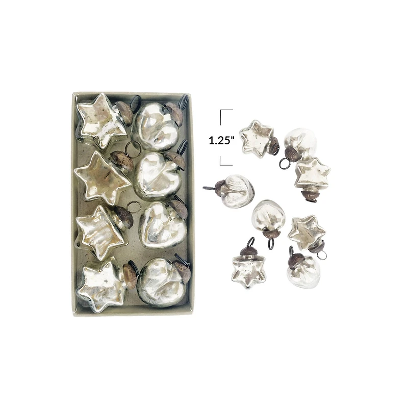 Hello Honey® 8 Pack 1.25" Silver Mercury Glass Heart & Star Ornaments