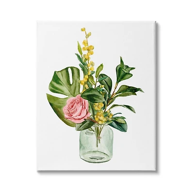 Stupell Industries Pink Rose Yellow Botanical Bouquet Glass Jar Watercolor Canvas Wall Art
