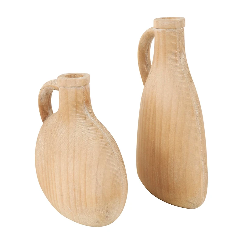 Natural Wood Slim Jug Inspired Vase Set