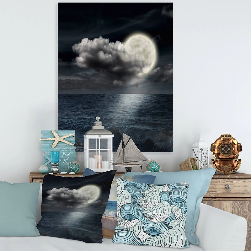 Designart - Full Moon In Cloudy Night Sky VI