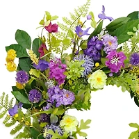 24" Purple & Yellow Spring Echinops & Chrysanthemum Floral Wreath