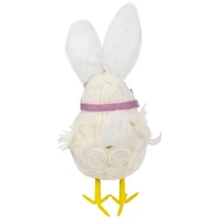 8.75" Floral Easter Chick Accent with Polka Dot Faux Fur Rabbit Ears 
