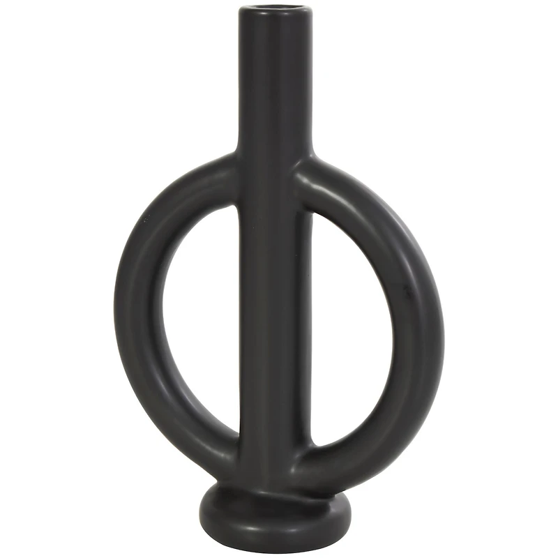 CosmoLiving by Cosmopolitan 10" Black & White Ceramic Geometric Ring Taper Candle Holder Set