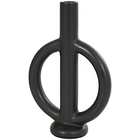 CosmoLiving by Cosmopolitan 10" Black & White Ceramic Geometric Ring Taper Candle Holder Set