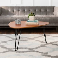 Walnut Guitar Pick Hairpin Leg Mid Century Modern Wood Coffee Table