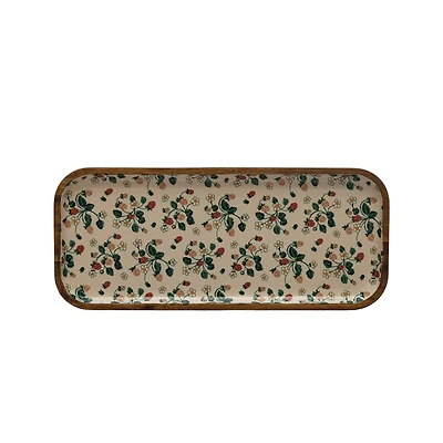 Hello Honey® 12" Strawberry Floral Pattern Enameled Acacia Wood Tray