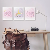 Stupell Industries Girls Rule Dream Big Star Crown Unicorn Canvas Wall Art