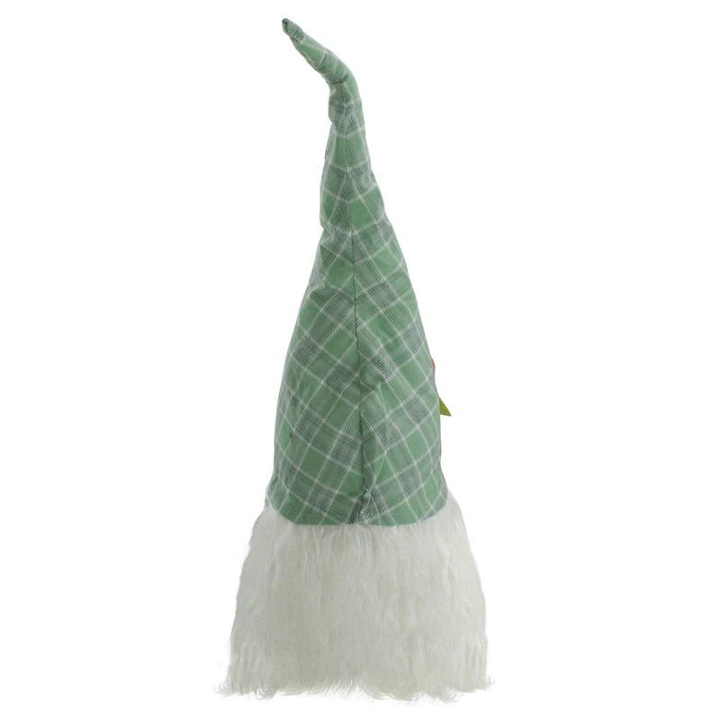 28" Green & White Plaid Spring Gnome with Dangling Legs Figure