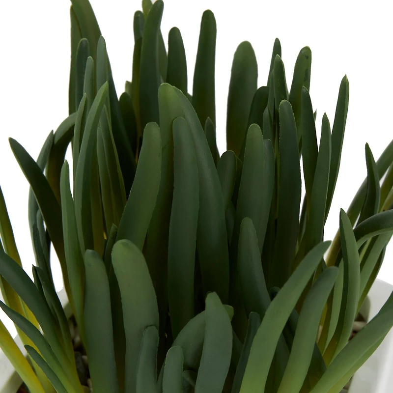 8" Green Foliage Artificial Plant with White Ceramic Pot