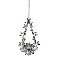 7" Silver Flower Jeweled Teardrop Christmas Ornament