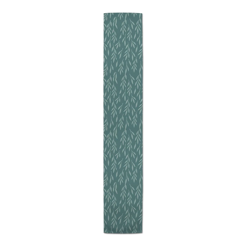 72" Teal & Mint Leaves Cotton Twill Table Runner