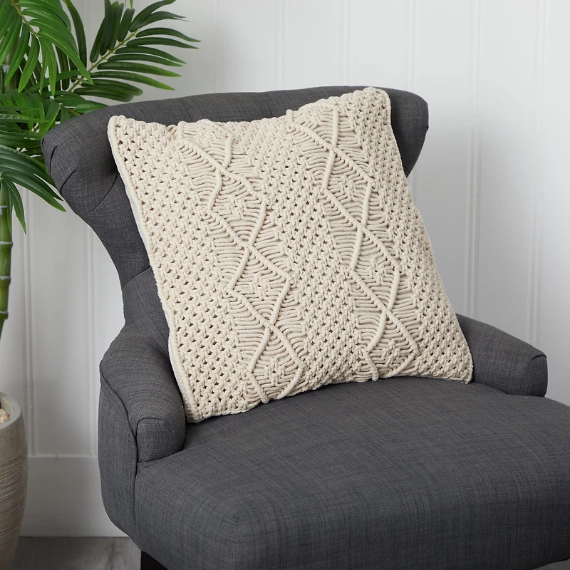 16" Bohemian Woven Macramé Pillow Cover