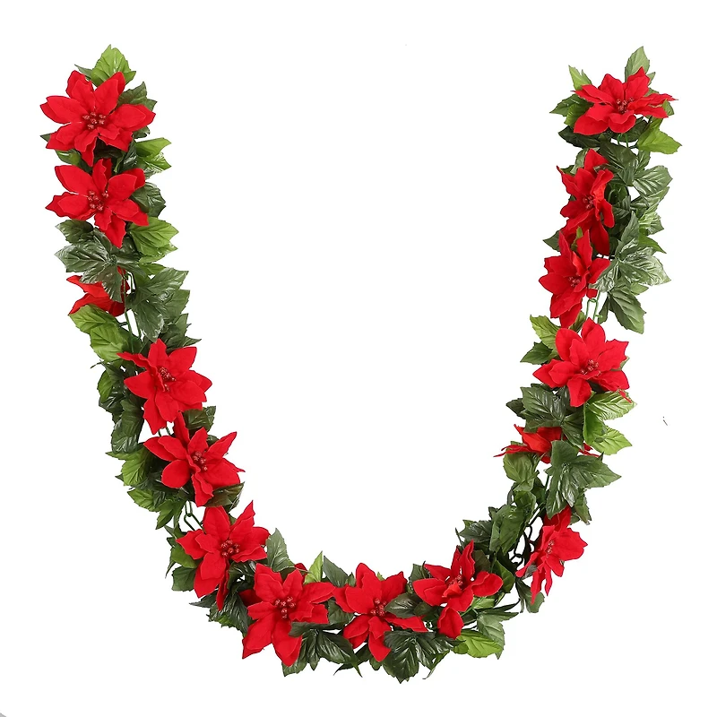 6ft. Red & Green Poinsettia Chain Garland by Ashland®