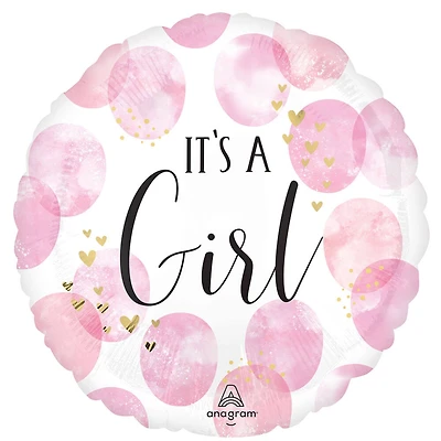 17" Pink It's a Girl Circle Print Foil Balloon