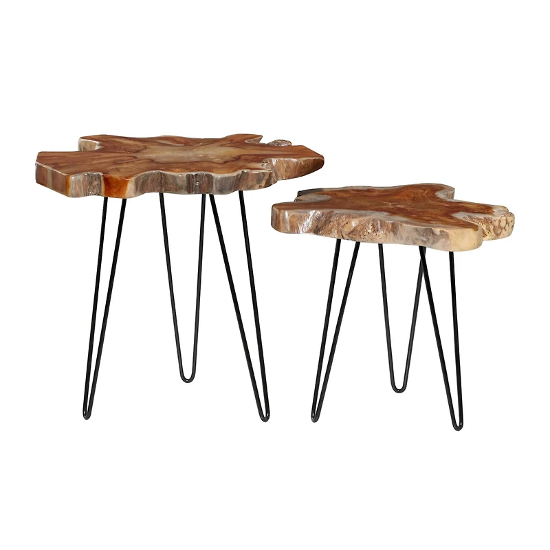 Brown Teak Wood Contemporary Accent Table Set
