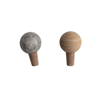 Hello Honey® 2" Round Marble & Cork Bottle Stopper Set