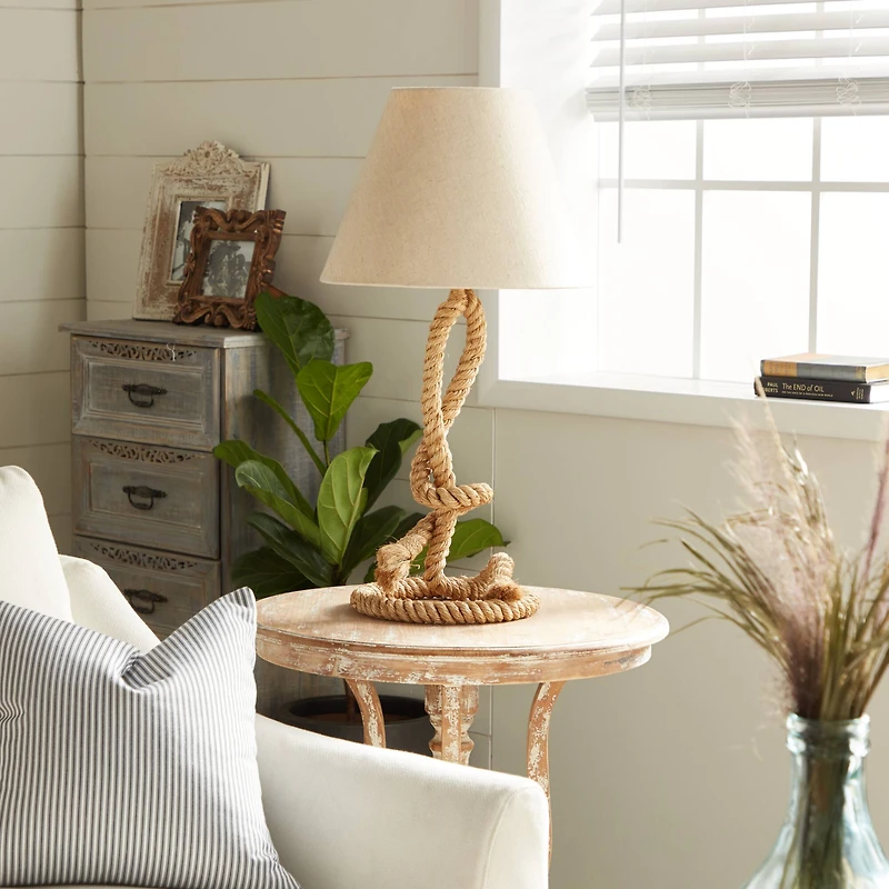 Brown Jute Rope and Iron Rustic Table Lamp, 29" x 15" x 15"