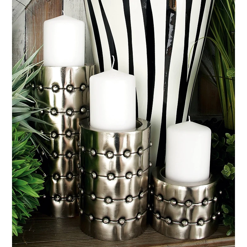 Silver Metal Industrial Candle Holder Set