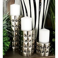 Silver Metal Industrial Candle Holder Set