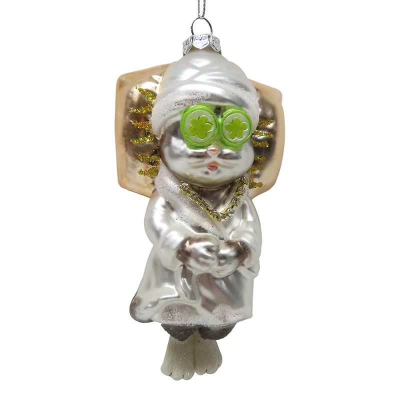 5.25" Silver Spa Cat Glass Ornament by Ashland®