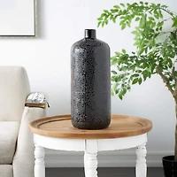 19" Black Geometric Etched Ceramic Vase