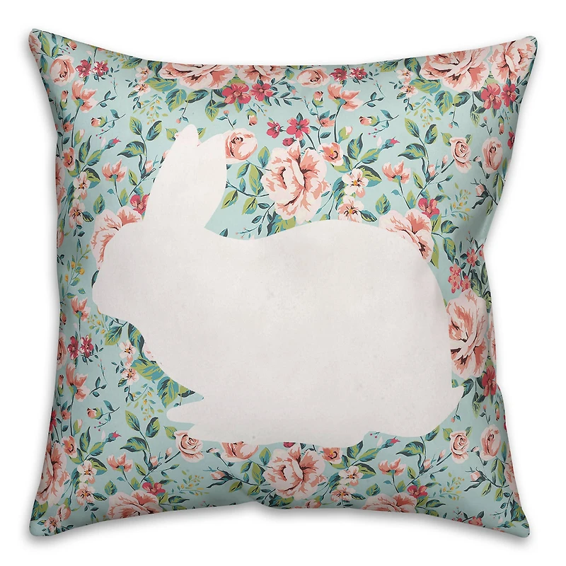 White Rabbit with Roses Throw Pillow
