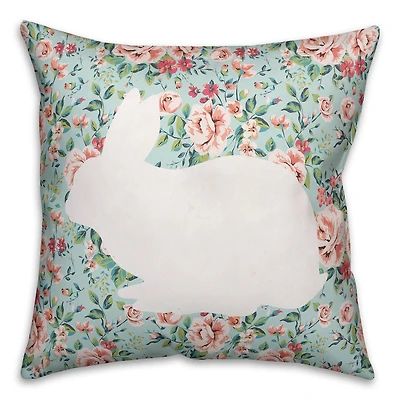 White Rabbit with Roses Throw Pillow
