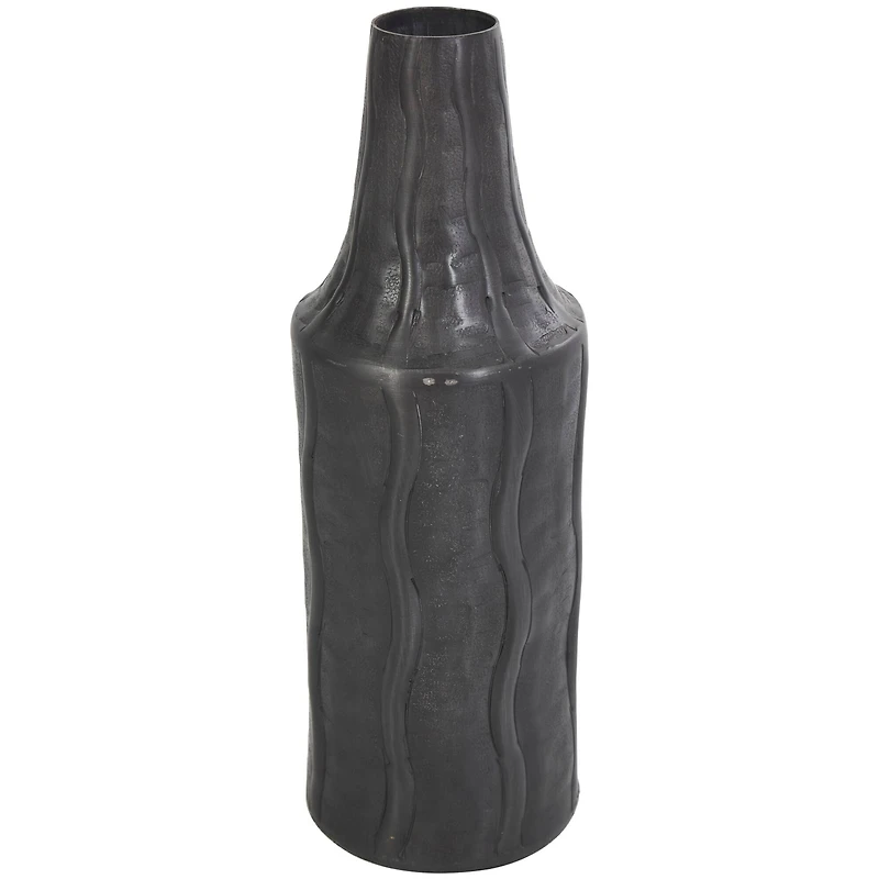 14" Black Metal Snakeskin Inspired Vase with Dimensional Wavy Accents