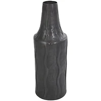 14" Black Metal Snakeskin Inspired Vase with Dimensional Wavy Accents