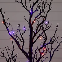 4ft. Pre-Lit Artificial Halloween Black Spooky Twig Tree with 160 Orange & Purple Copper Wire String LED Lights