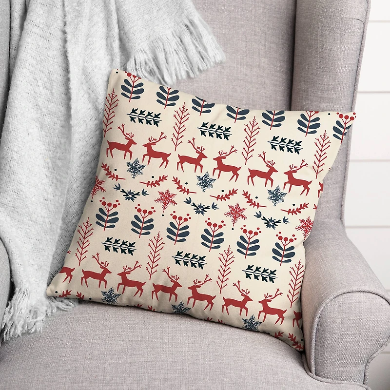 Scandinavian Reindeer Pattern 18" x 18" Spun Poly Pillow