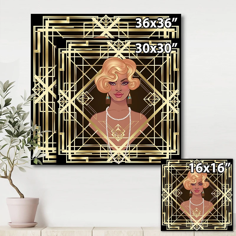 Designart - Retro Women In Golden Art Deco Geometrics III
