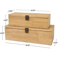 Light Brown Wood Carved Linear Box Set