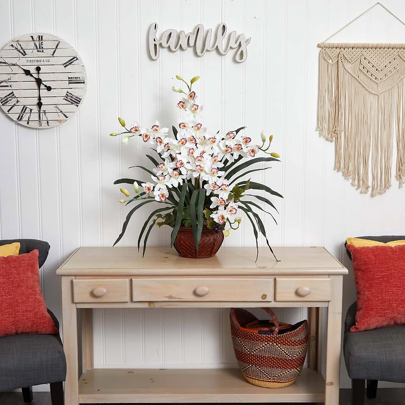 30" Silk Cymbidium Arrangement with Decorative Vase