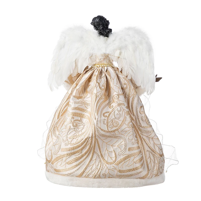 Glitzhome® 24"H Faux Fur & PVC Christmas Elegant African American Angel Tree Topper