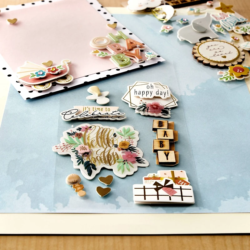 12 Pack: Pink Hello Baby Stickers by Recollections™