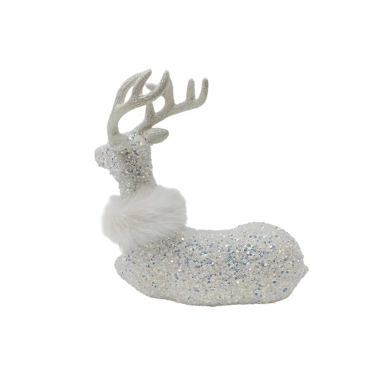 12.25" White Sitting Reindeer with Faux Fur & Sequins by Ashland®