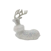 12.25" White Sitting Reindeer with Faux Fur & Sequins by Ashland®