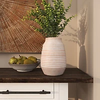 11" Pink Ceramic Whitewashed Ribbed Vase