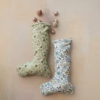 Hello Honey® 20" Green & Cream Cotton Velvet Printed Stocking with Floral Pattern