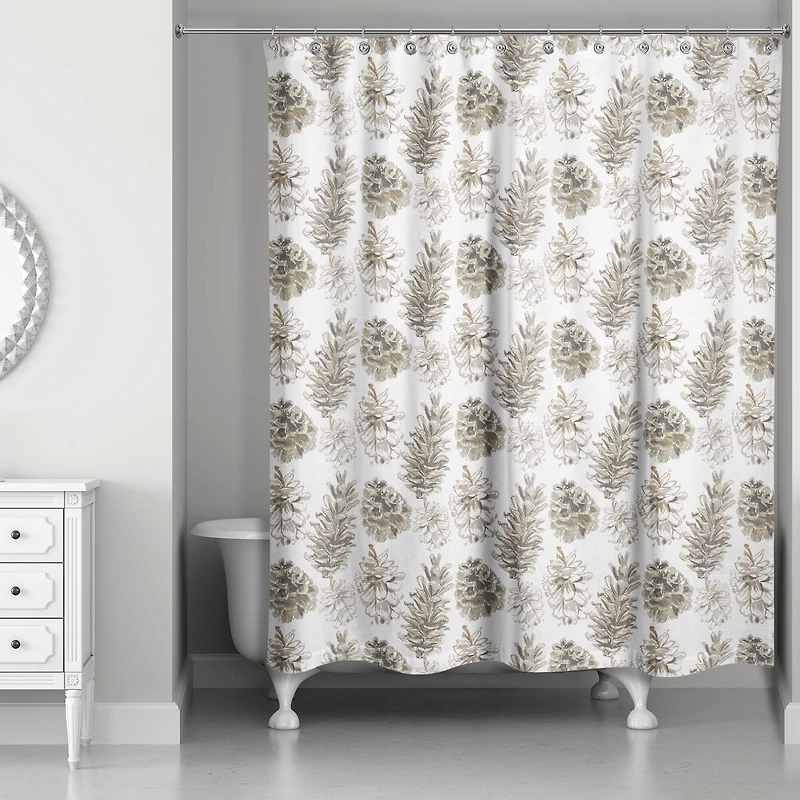 Pinecones on White Shower Curtain