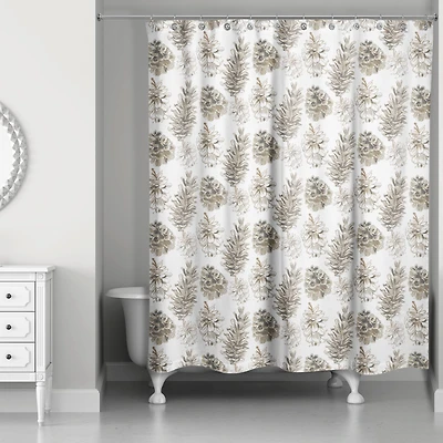 Pinecones on White Shower Curtain