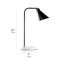 21" Modern Industrial Black Metal Accent Table Lamp with White Marble Base 