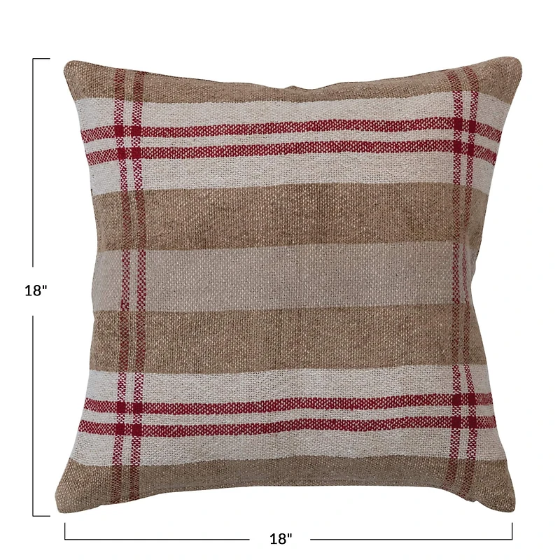 Hello Honey® Red, Cream & Tan Plaid Square Recycled Chenille & Cotton Pillow